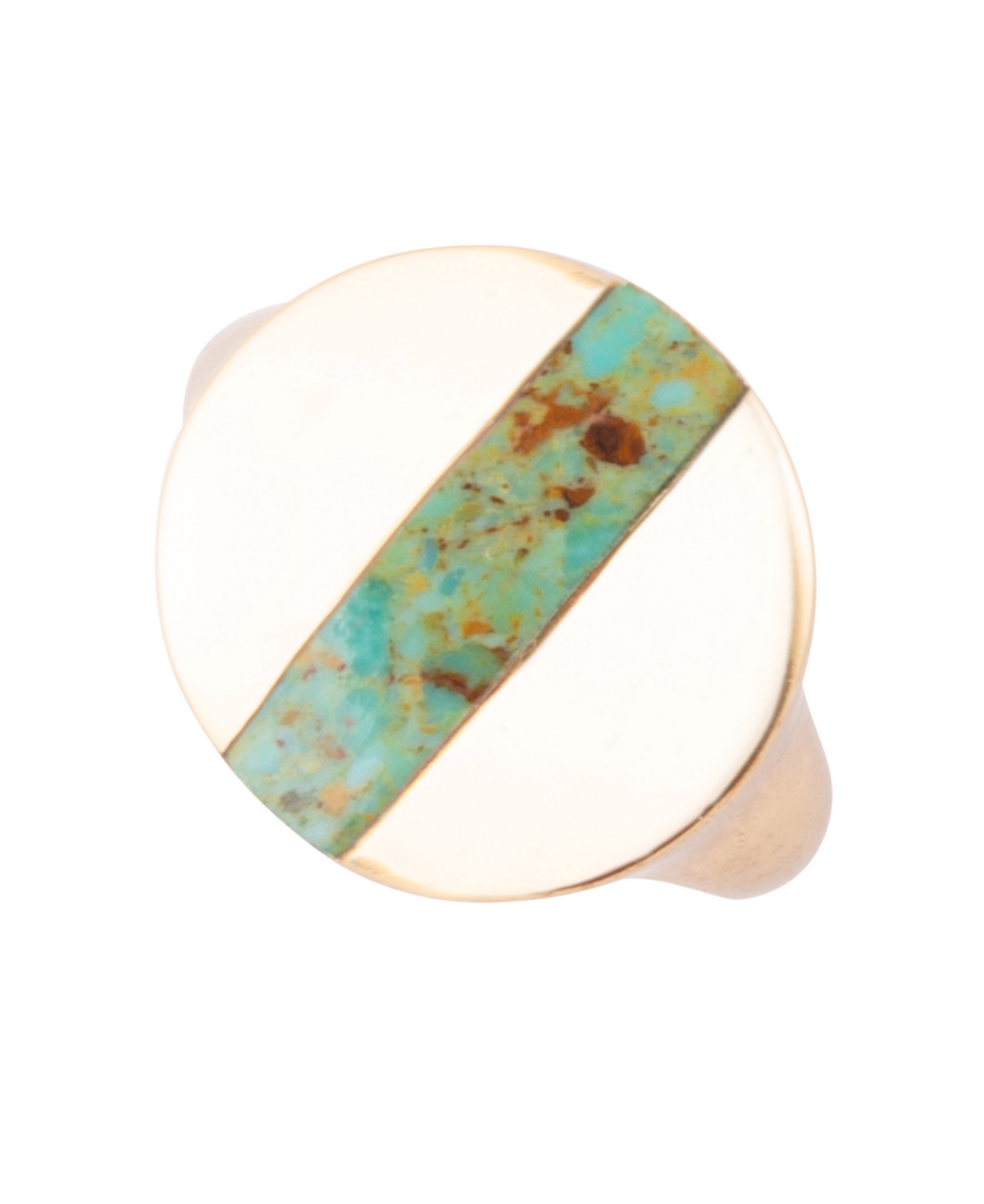 Barse Signet Bronze Circle Band Ring In Genuine Turquoise Print