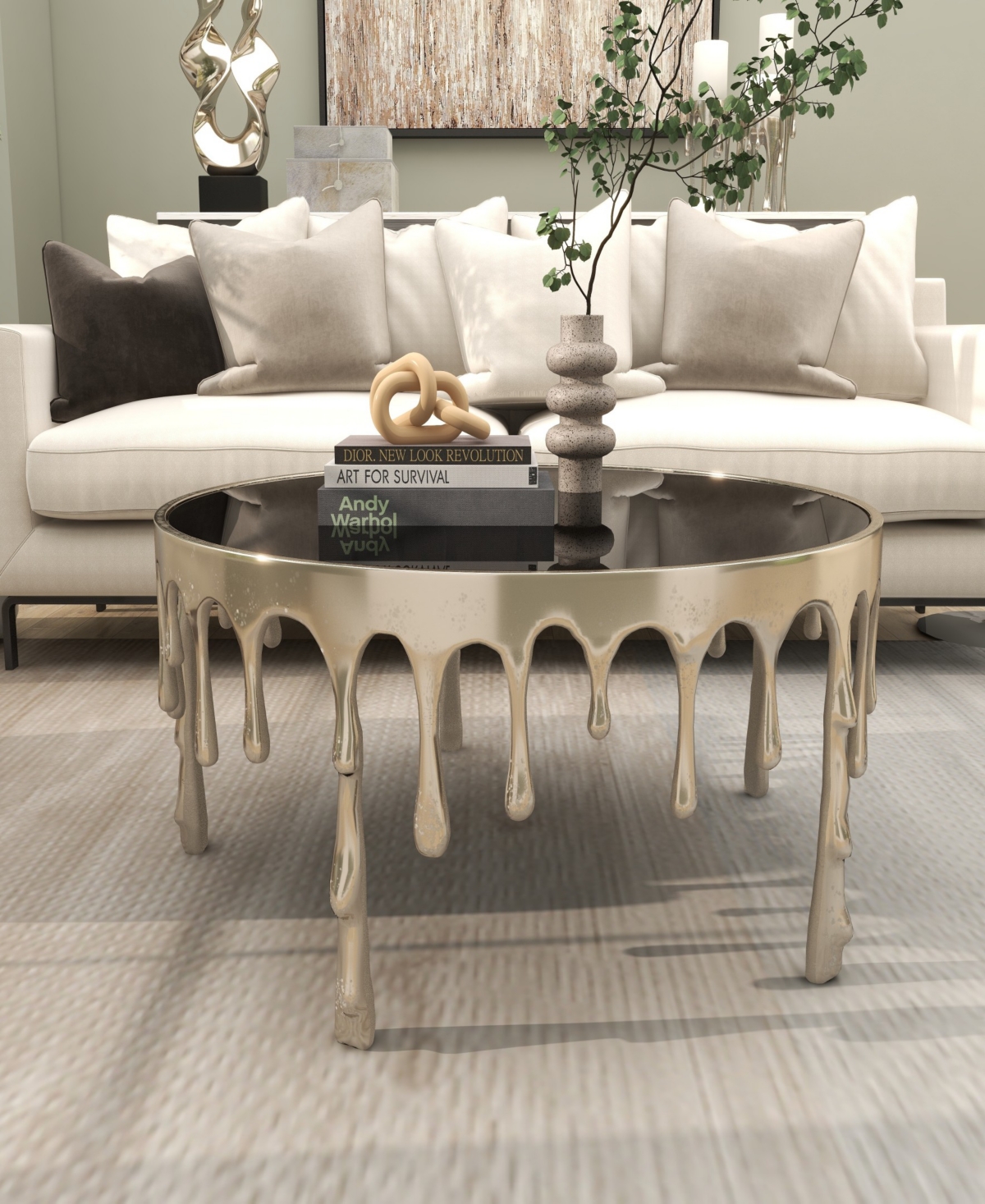 Shop Rosemary Lane Aluminum Drip Coffee Table With Melting Designed Legs And Shaded Glass Top, 36" X 36" X 16" In Black