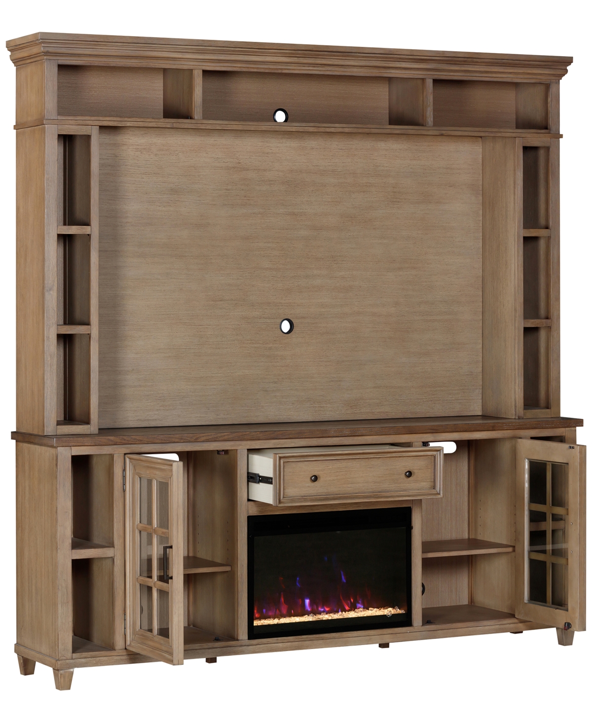 Shop Macy's 84" Dawnwood 3pc Tv Console Set (84" Console, Hutch And Fireplace) In Espresso