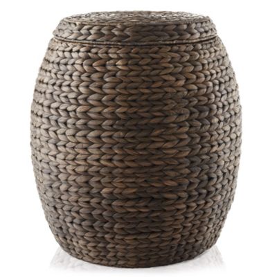 Round Storage Basket with Lid, Natural - Handwoven Water Hyacinth Hamper Organizer for Laundry, Blankets, Plants