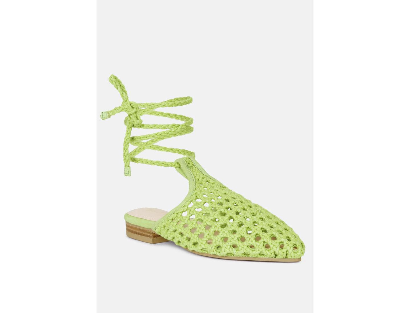 Женские сабо Rag & Co Tutsi Handwoven Honeycomb Tie Up Flat Mules, цвет: Зелёный — фото 1