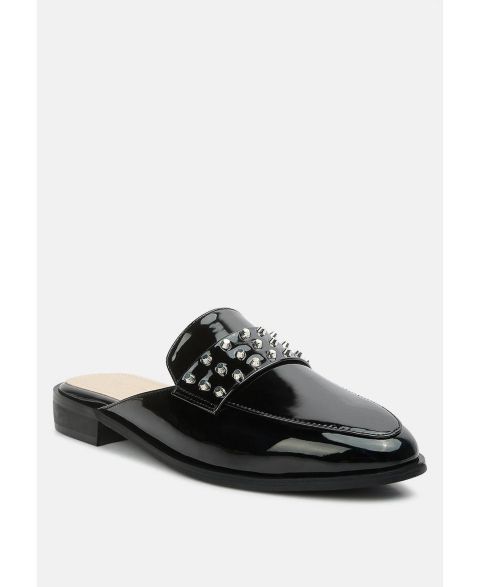 Женские сабо Rag & Co Yashta Patent Studded Flat Mules, цвет: Чёрный