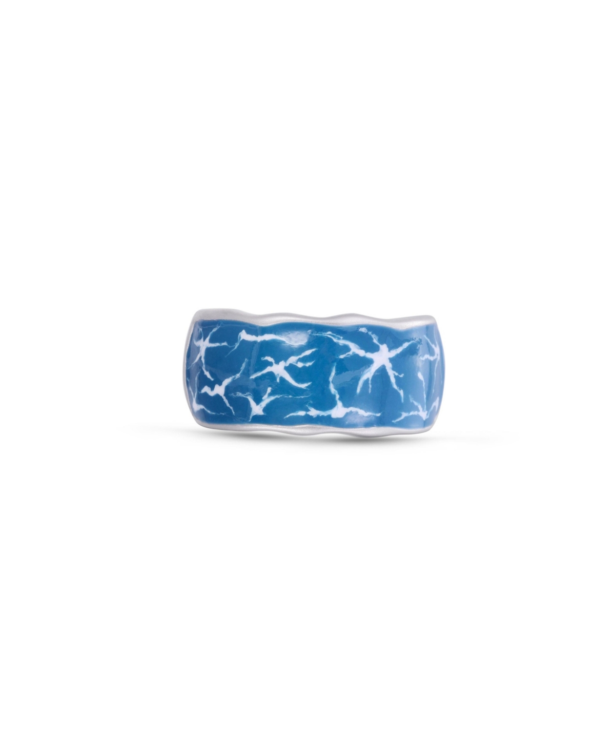 Ocean Waves Design Sterling Silver, Blue Green Enamel Band Men Ring - Blue