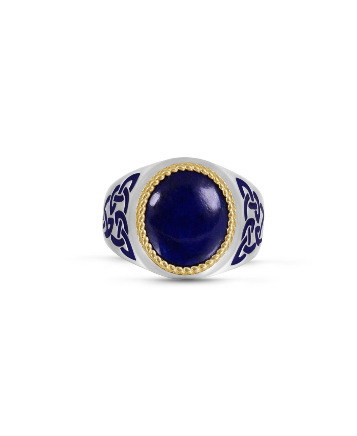 Lapis Lazuli Gemstone Sterling Silver Men Signet Ring with Enamel - White