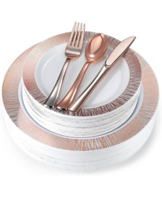 180-Piece Rose Gold Plates & Dinnerware Set - Large & Small Rose Gold ...