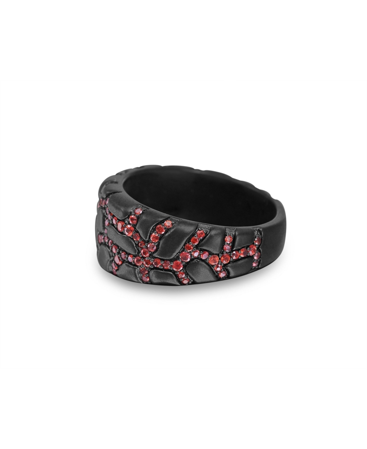 LuvMyJewelry Fiery Ascent Design Sterling SilverRhodium Plated, Garnet Stone Band Ring - Black