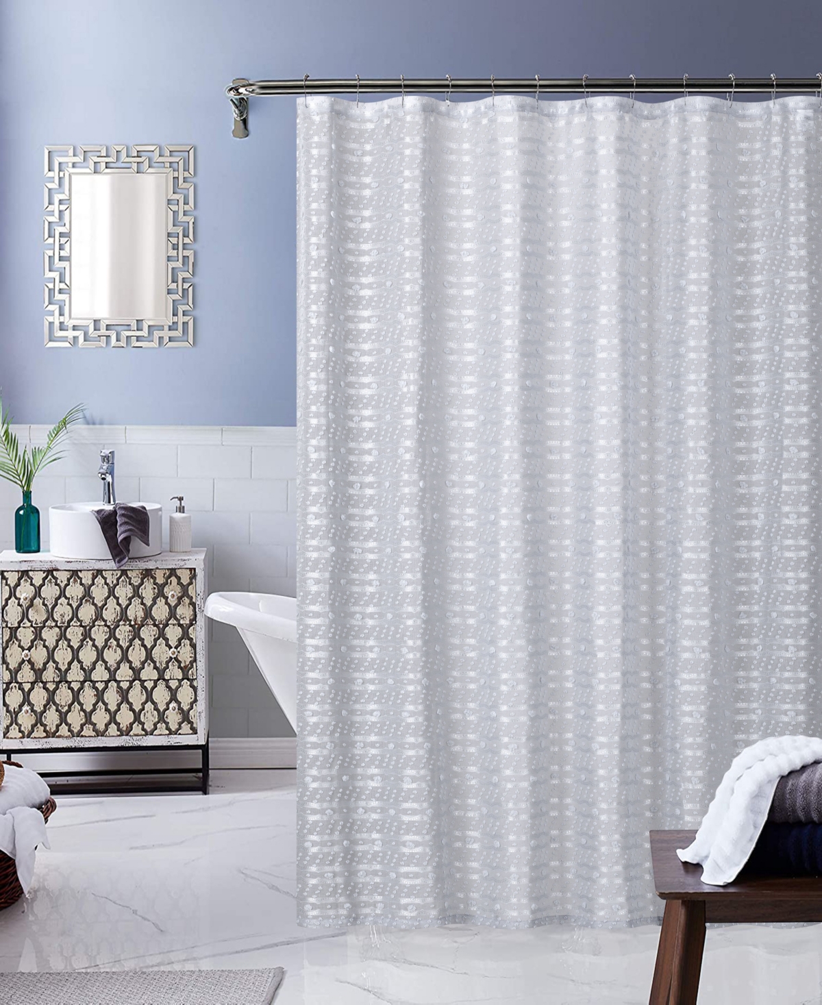 Dainty Home Cassandra Clipped Shower Curtain, 72" X 70" In Silver