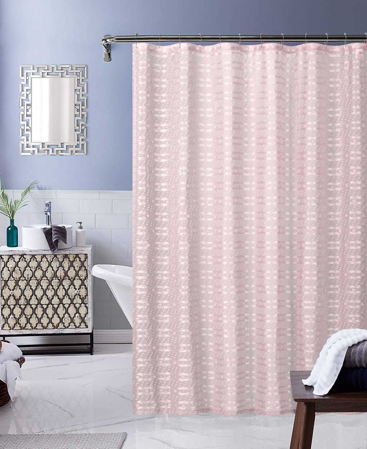 Dainty Home Cassandra Clipped Shower Curtain, 72" X 70" In Blush