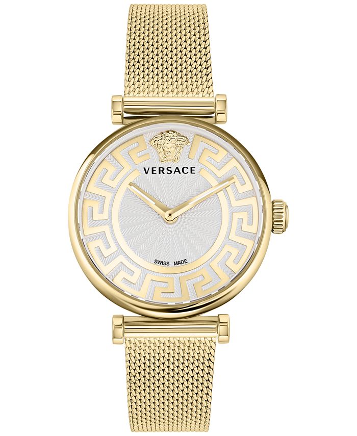 Versace Women\'s Swiss Greca Chic Bracelet Stainless - Steel Mesh Ion Gold 35mm Watch Macy\'s Plated