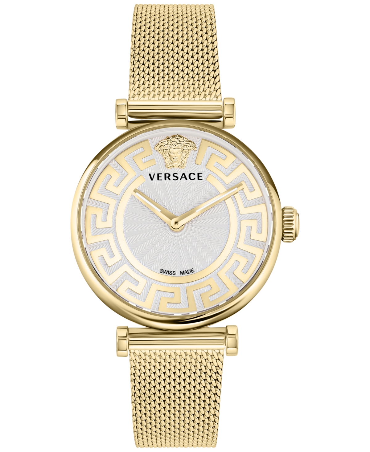 Versace Women's Swiss Greca Chic Gold Ion Plated Stainless Steel Mesh Bracelet Watch 35mm In Ip Yellow Gold