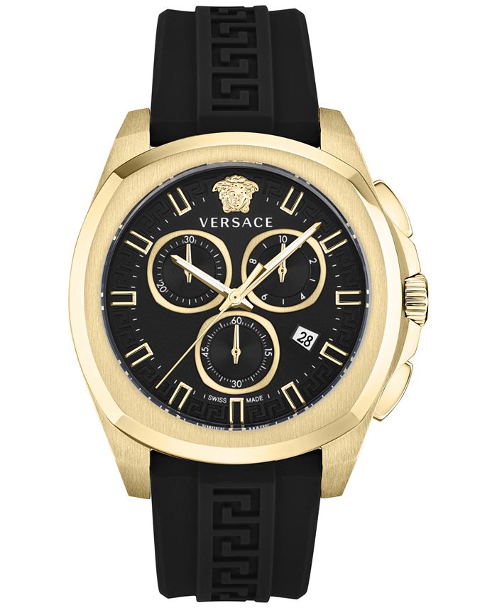 Versace Men's Swiss Chronograph Geo Black Silicone Strap Watch 43mm ...