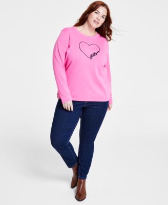 Shop Tommy Hilfiger Plus Size Heart Outline Sweater Th Flex Pull On Jeans In Dahlia,sky Captain