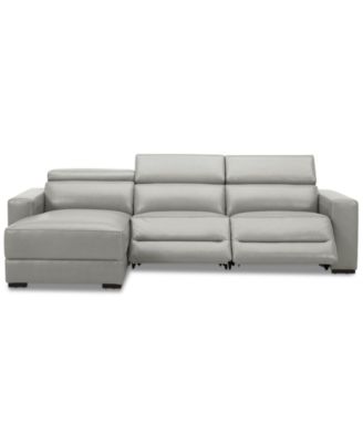 Nevio 115" 3-Pc. Leather Sectional with 2 Power Recliners, Headrests and Chaise, Created For Macy's