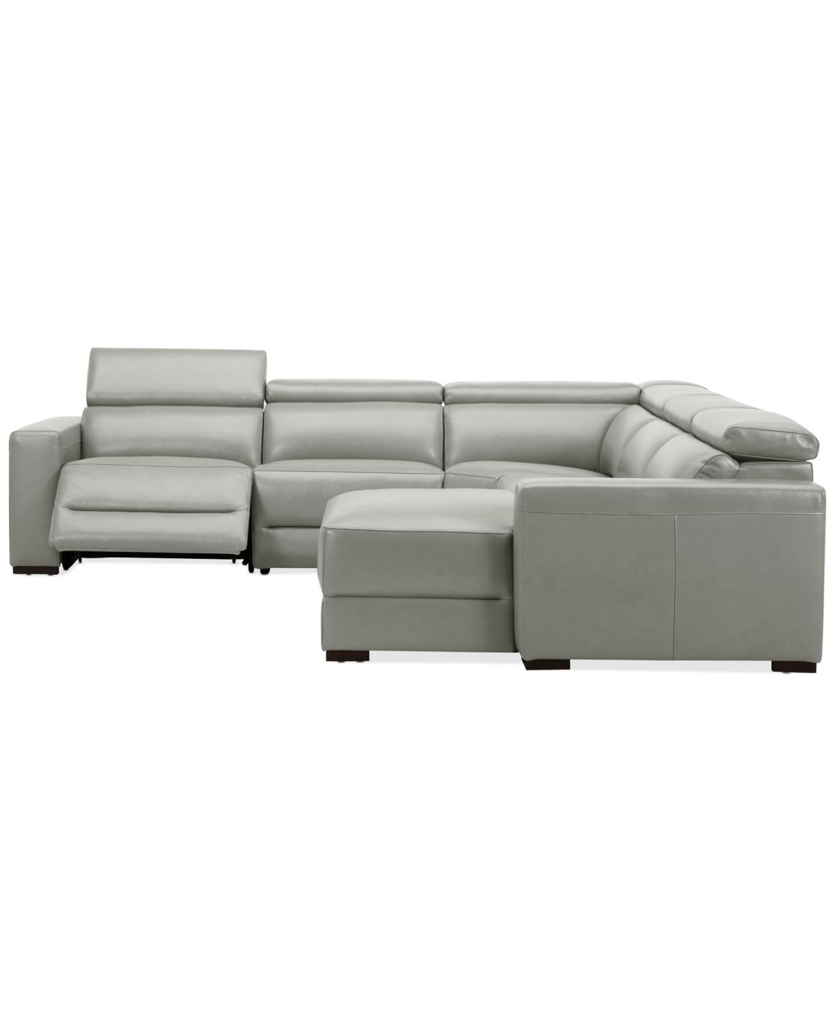 Nevio 5-Pc. Leather Sectional with 1 Power Recliner, Headrests and Chaise, Created For Macy's
