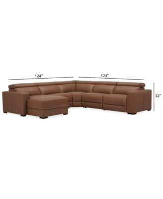 Nevio 124" 5-Pc. Leather Sectional with 1 Power Recliner, Headrests and Chaise, Created For Macy's