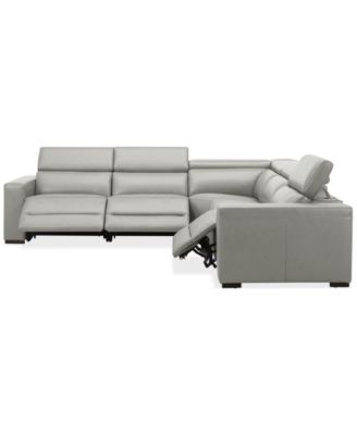 Nevio 124" 5-Pc. Leather Sectional with 3 Power Recliners and Headrests