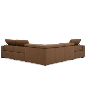 Nevio 124" 5-Pc. Leather Sectional with 3 Power Recliners and Headrests, Created For Macy's