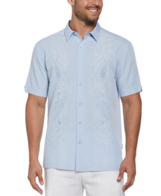 Cubavera - Men's Short Sleeve Button Front Floral Embroidered Panel Shirt