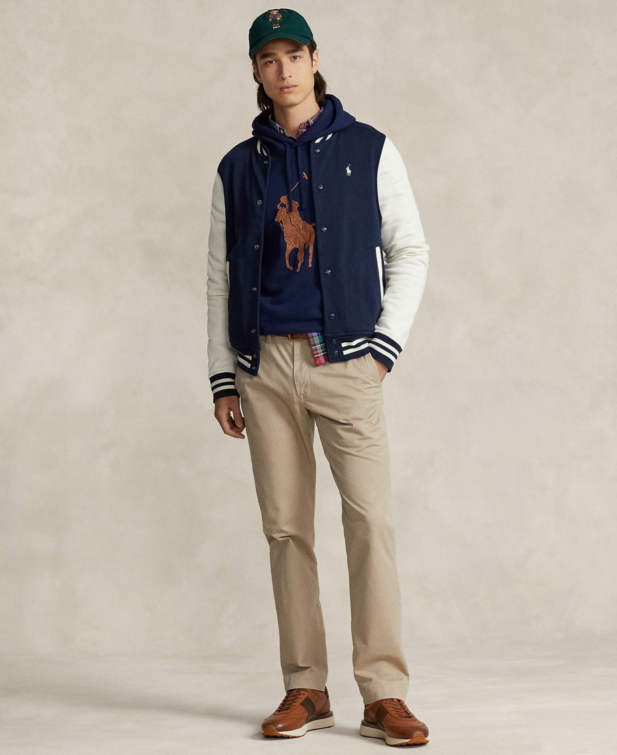 Мужская флисовая бейсбольная куртка, кожаная толстовка с капюшоном в стиле Большого пони, клетчатая оксфордская рубашка и узкие прямые брюки