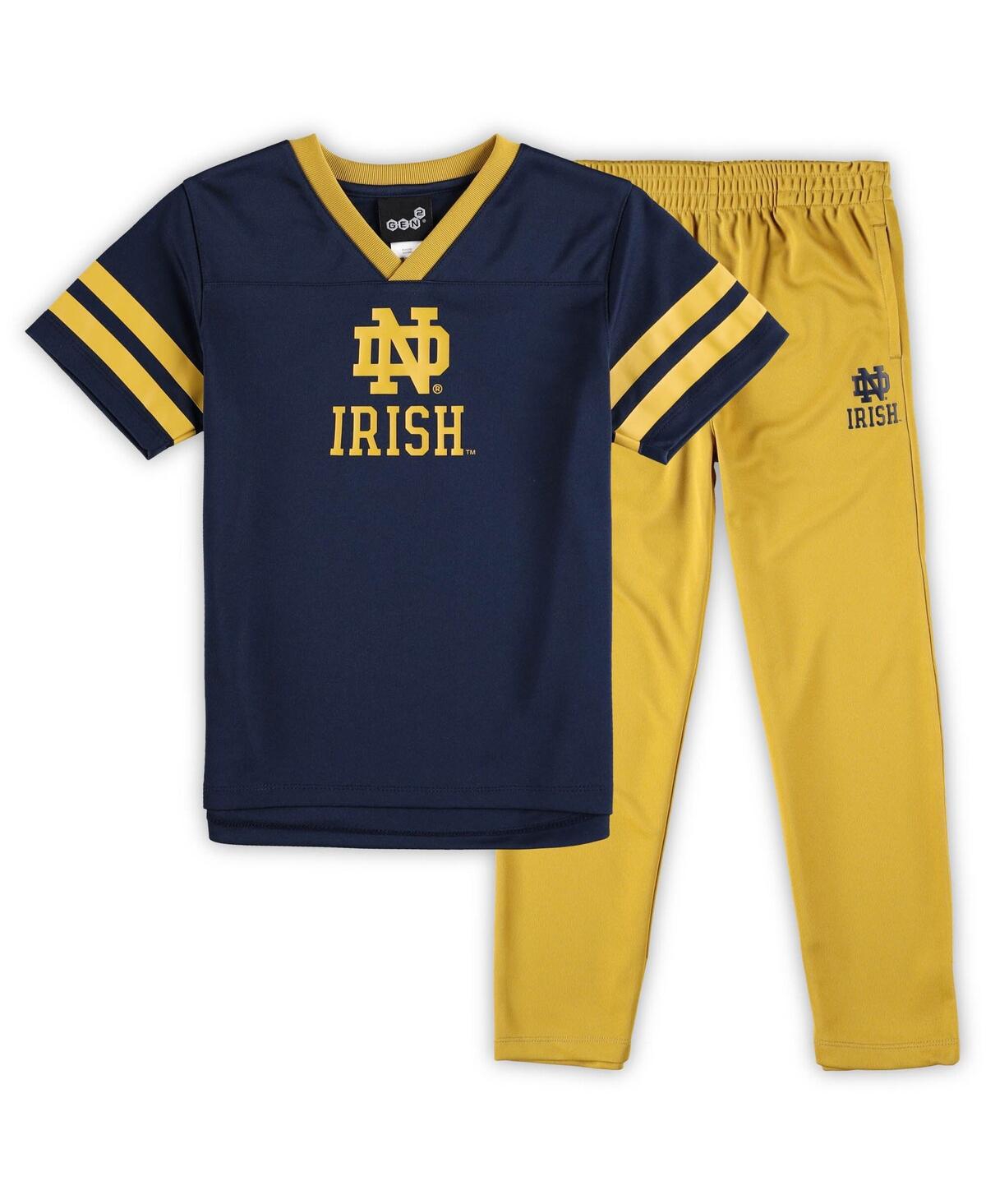 Outerstuff Babies' Preschool Boys And Girls Navy, Gold Notre Dame Fighting Irish Red Zone Jersey And Pants Set In Navy,gold