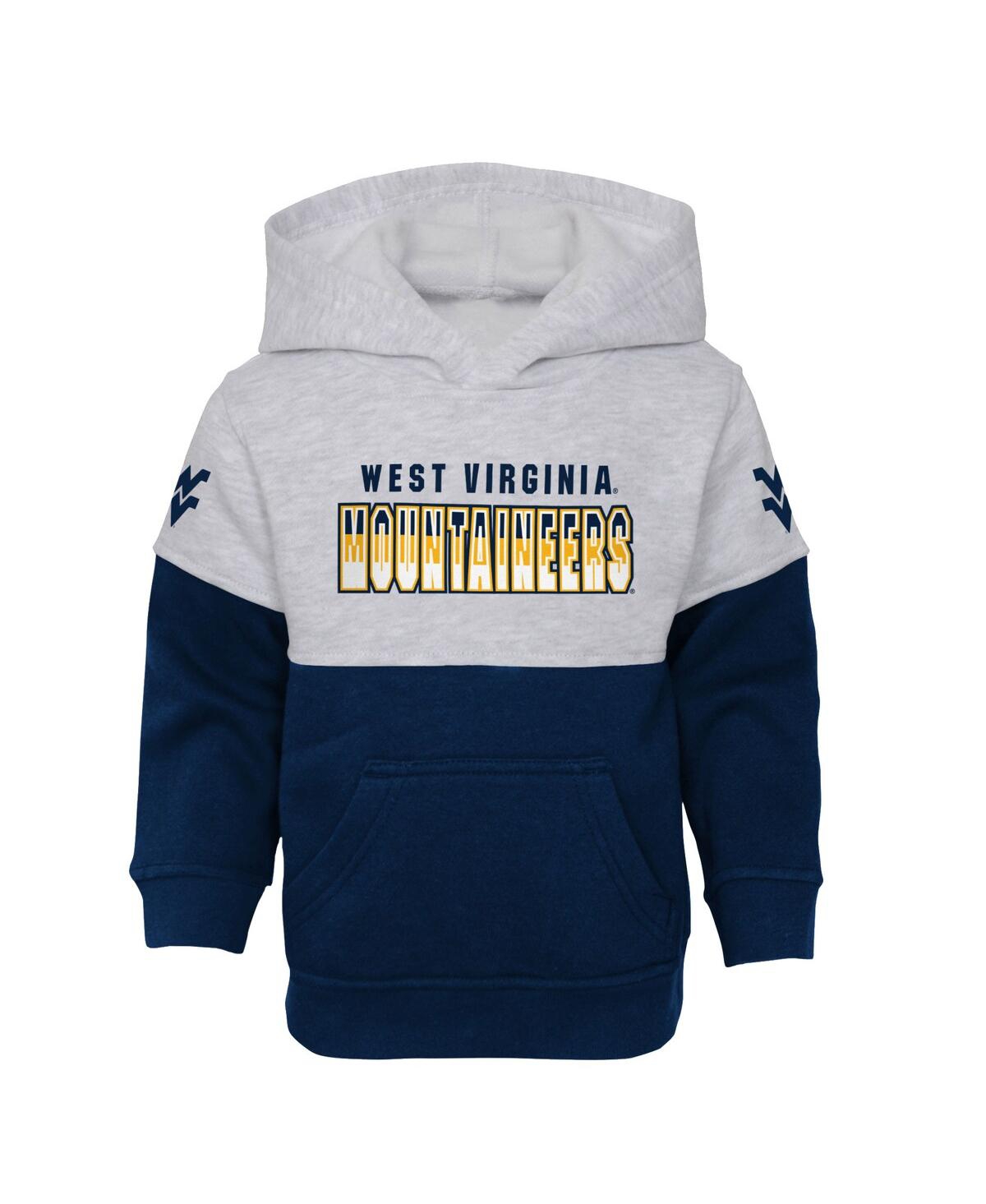 Shop Outerstuff Toddler Boys And Girls Heather Gray, Navy West Virginia Mountaineers Playmaker Pullover Hoodie And P In Heather Gray,navy