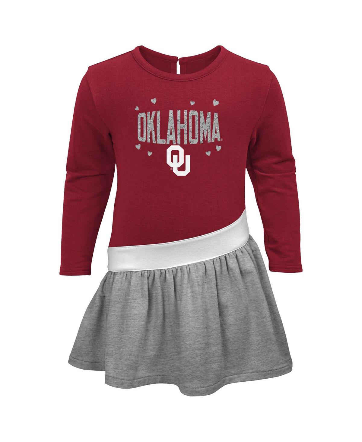 Shop Outerstuff Girls Infant Crimson, Heathered Gray Oklahoma Sooners Heart To Heart French Terry Dress In Crimson,heathered Gray