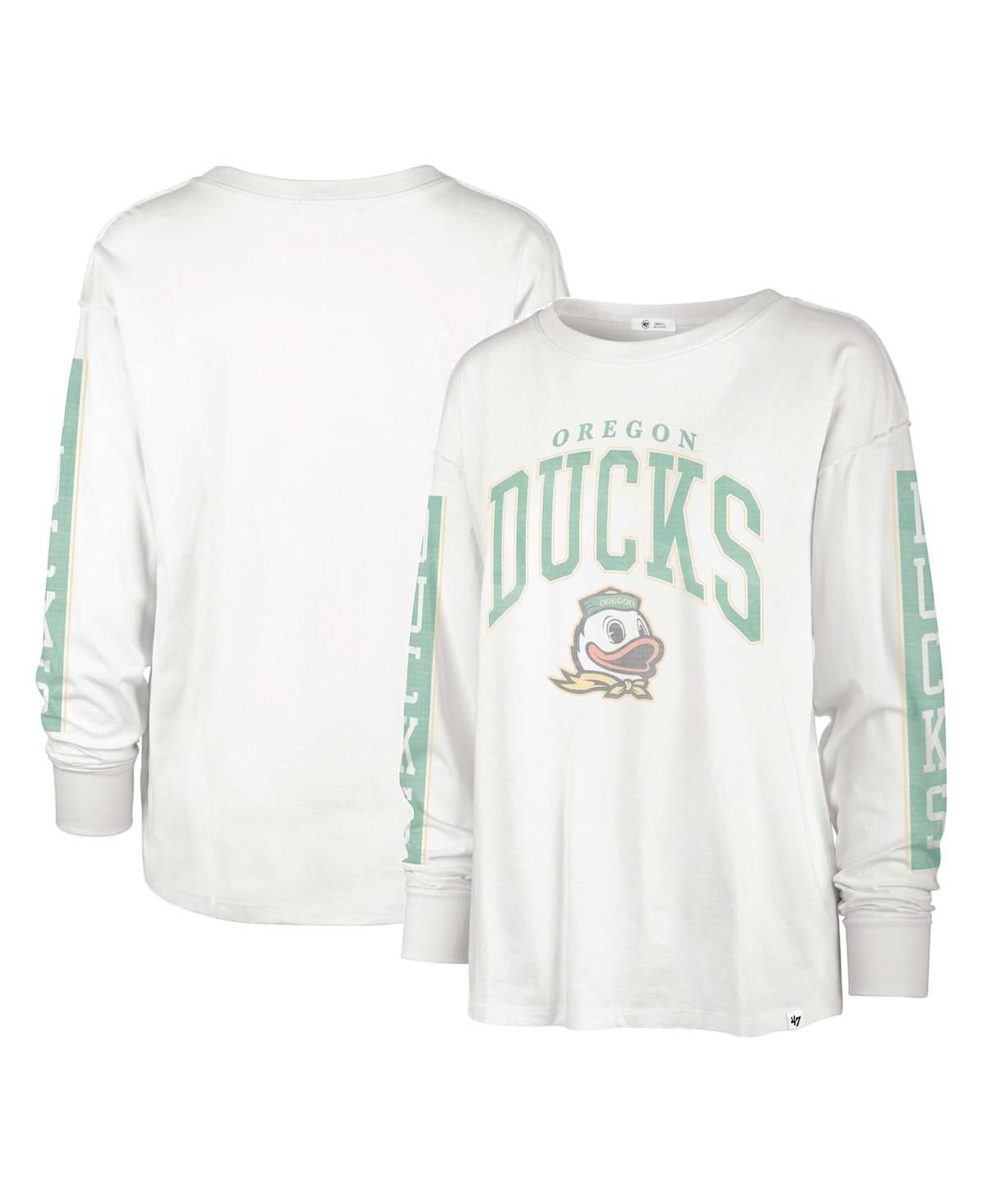 47 Brand Women's ' White Distressed Oregon Ducks Statement Soa 3-hit Long Sleeve T-shirt