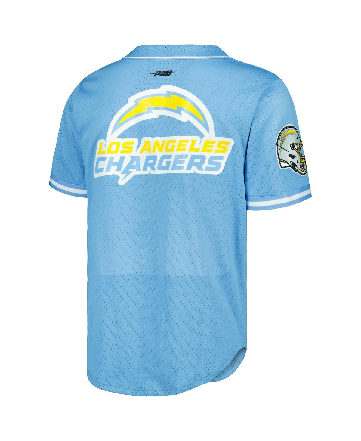 PRO STANDARD MEN'S PRO STANDARD JUSTIN HERBERT POWDER BLUE LOS ANGELES CHARGERS MESH BASEBALL BUTTON-UP T-SHIRT 