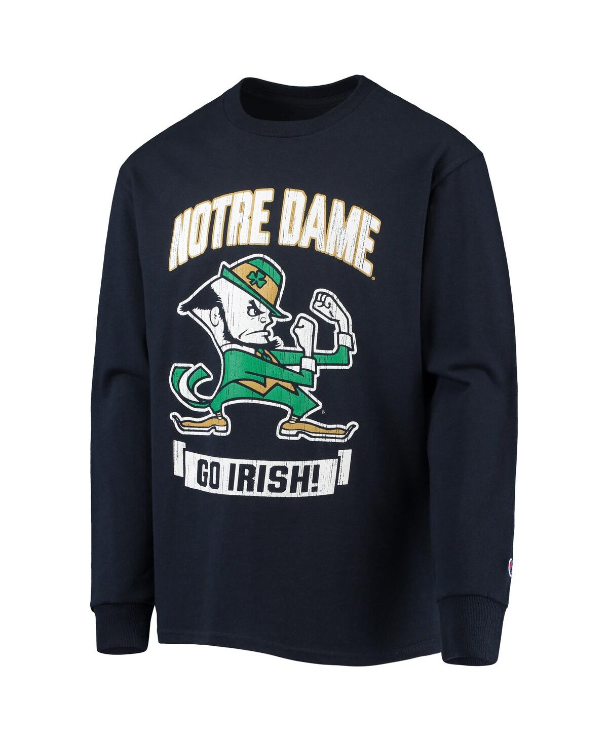 Shop Champion Big Boys  Navy Distressed Notre Dame Fighting Irish Strong Mascot Team T-shirt
