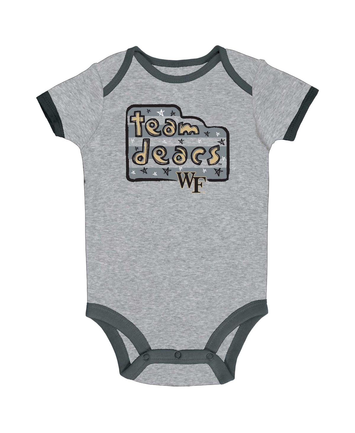 Champion Infant Boys And Girls  Black, Gray, White Distressed Wake Forest Demon Deacons 3-pack Bodysu In Black,gray,white