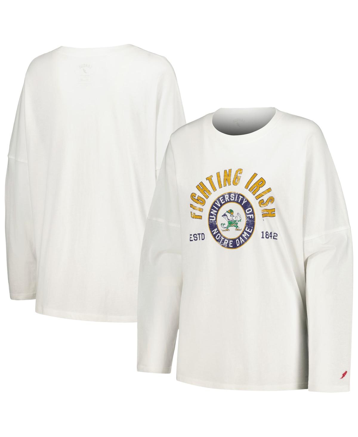 Women's League Collegiate Wear White Distressed Notre Dame Fighting Irish Clothesline Oversized Long Sleeve T-shirt - White