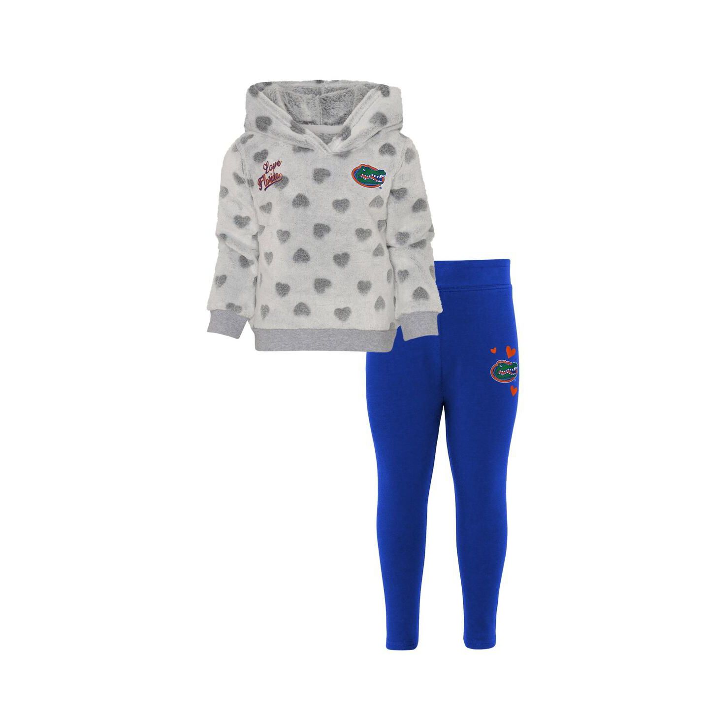 Outerstuff Girls Preschool Gray, Royal Florida Gators Heart to Heart Hoodie and Leggings Set — фото 1