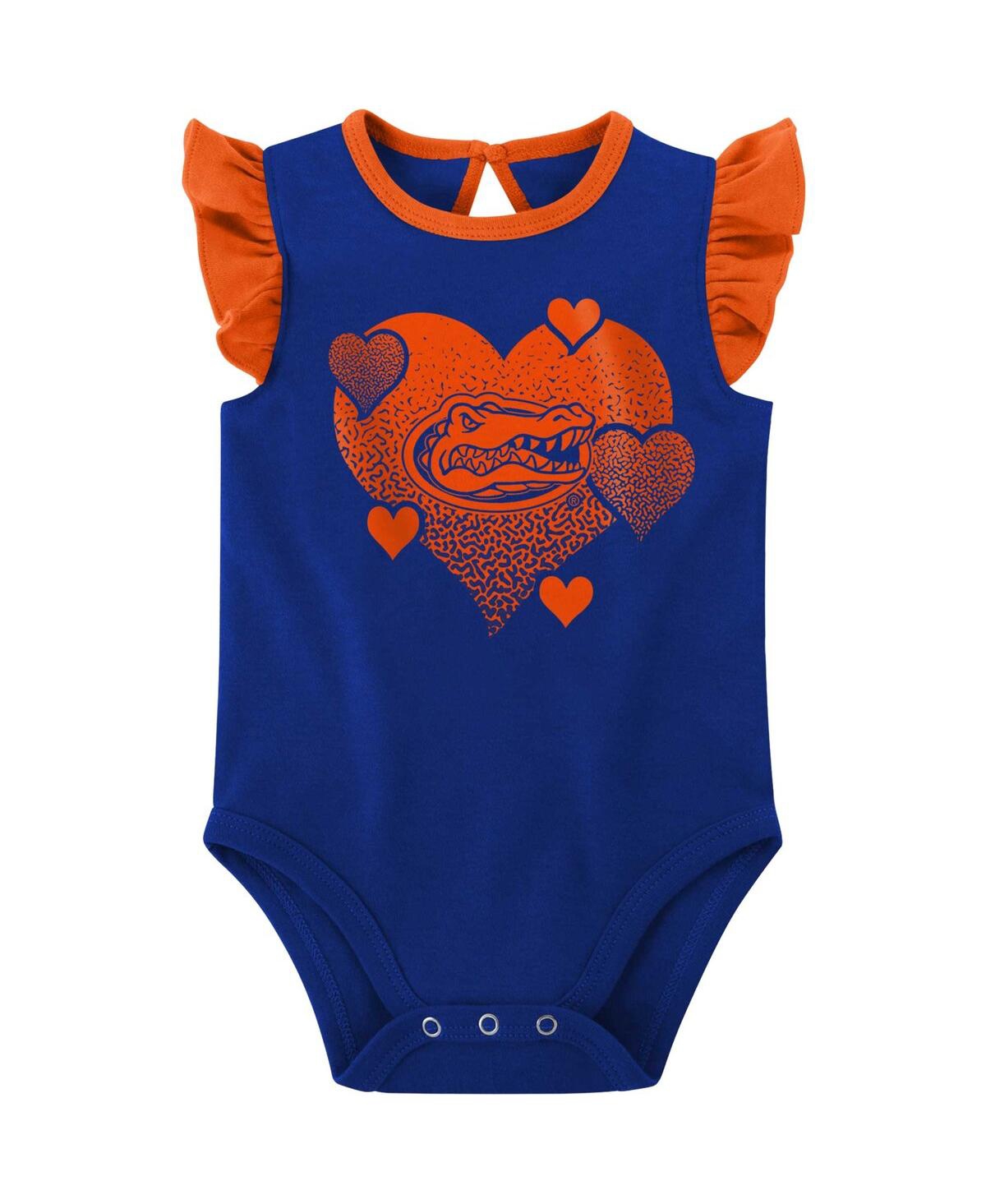 Shop Outerstuff Girls Newborn And Infant Royal, Orange Florida Gators Spread The Love 2-pack Bodysuit Set In Royal,orange