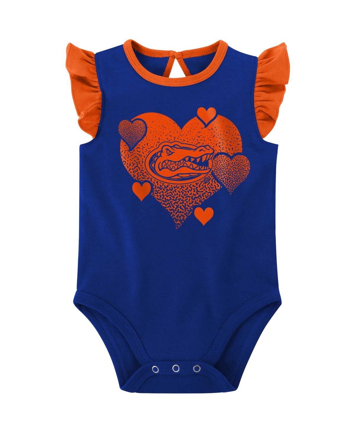 Outerstuff Girls Newborn And Infant Royal, Orange Florida Gators Spread The Love 2-pack Bodysuit Set In Royal,orange