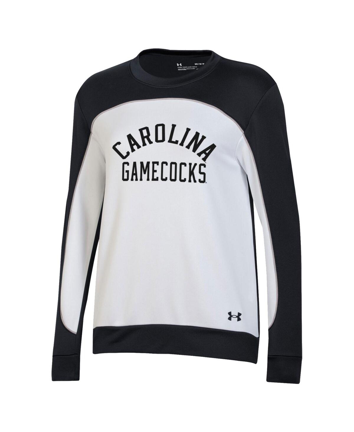 Shop Under Armour Women's  Black, White South Carolina Gamecocks Colorblock Pullover Sweatshirt In Black,white