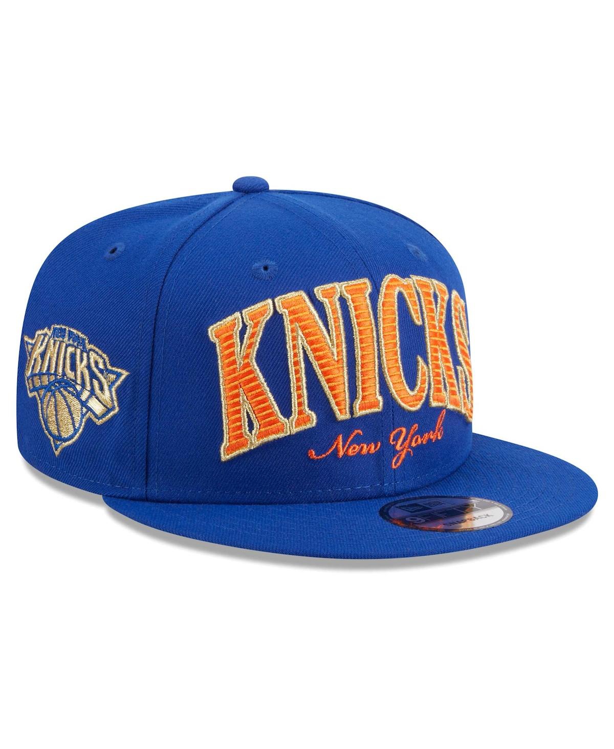 New Era Men's  Blue New York Knicks Golden Tall Text 9fifty Snapback Hat