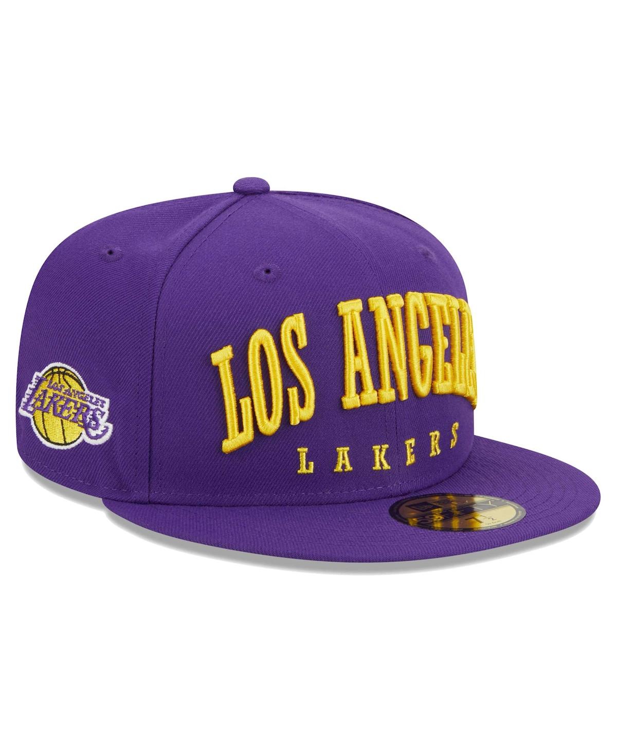 Shop New Era Men's  Purple Los Angeles Lakers Big Arch Text 59fifty Fitted Hat