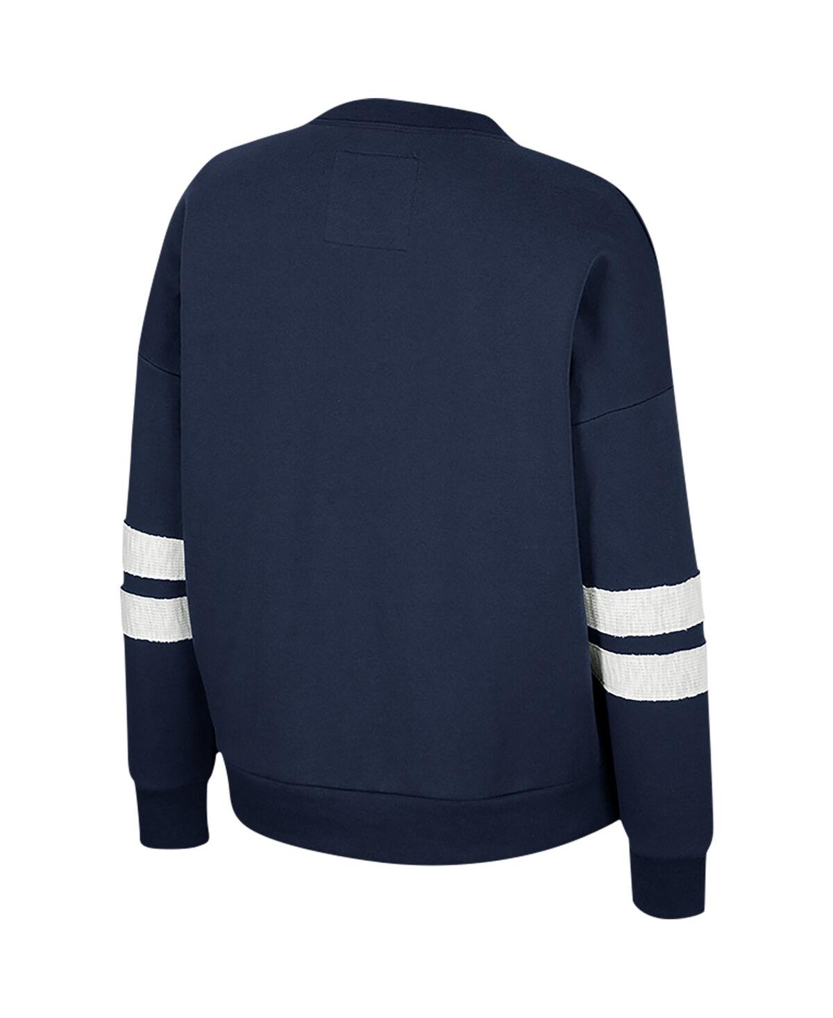 Shop Colosseum Women's  Navy Distressed Michigan Wolverines Perfect Dateâ Notch Neck Pullover Sweatshirt
