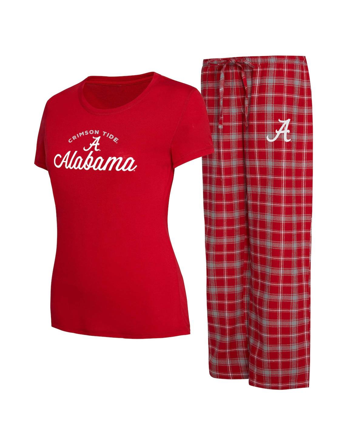 Concepts Sport Women's  Crimson, Gray Alabama Crimson Tide Arctic T-shirt And Flannel Pants Sleep Set In Crimson,gray