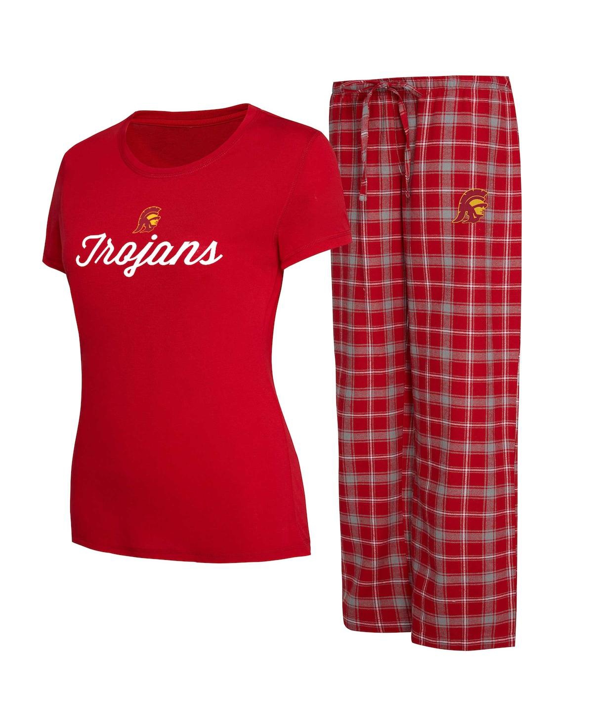 Concepts Sport Women's  Cardinal, Gray Usc Trojans Arctic T-shirt And Flannel Pants Sleep Set In Cardinal,gray