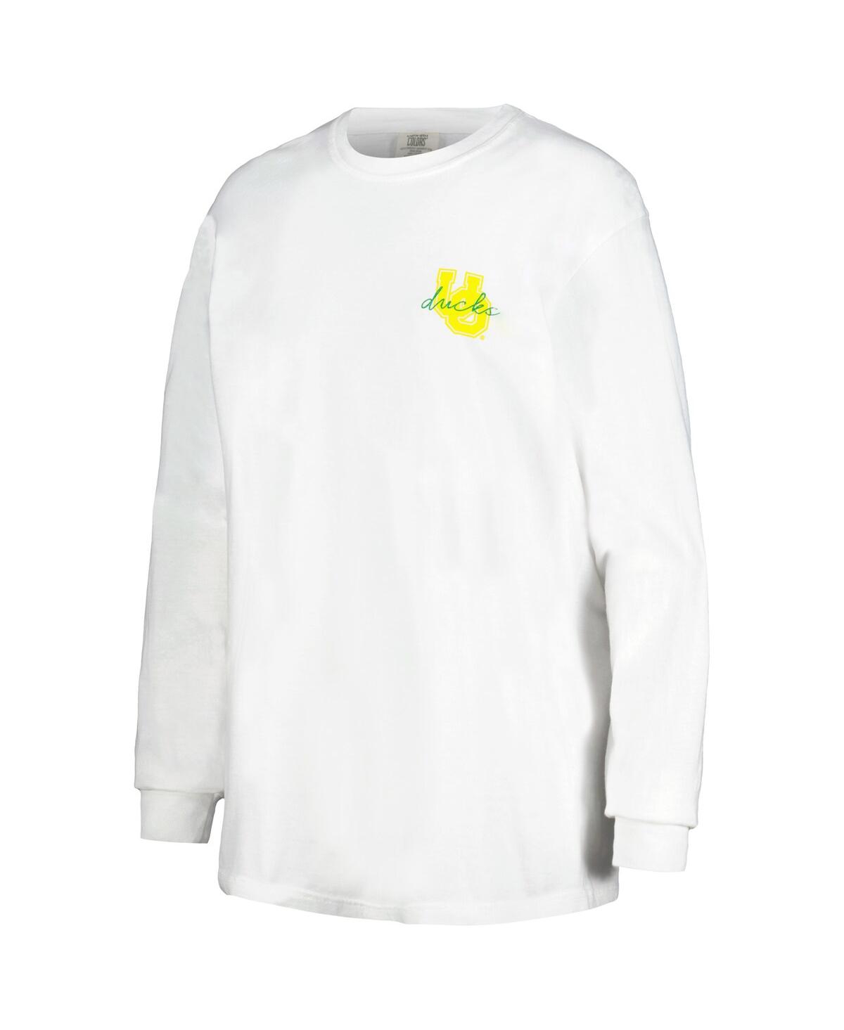 Women'sDistressed Oregon Ducks Hand-Drawn Stadium Comfort Colors Oversized Long Sleeve T-shirt - White