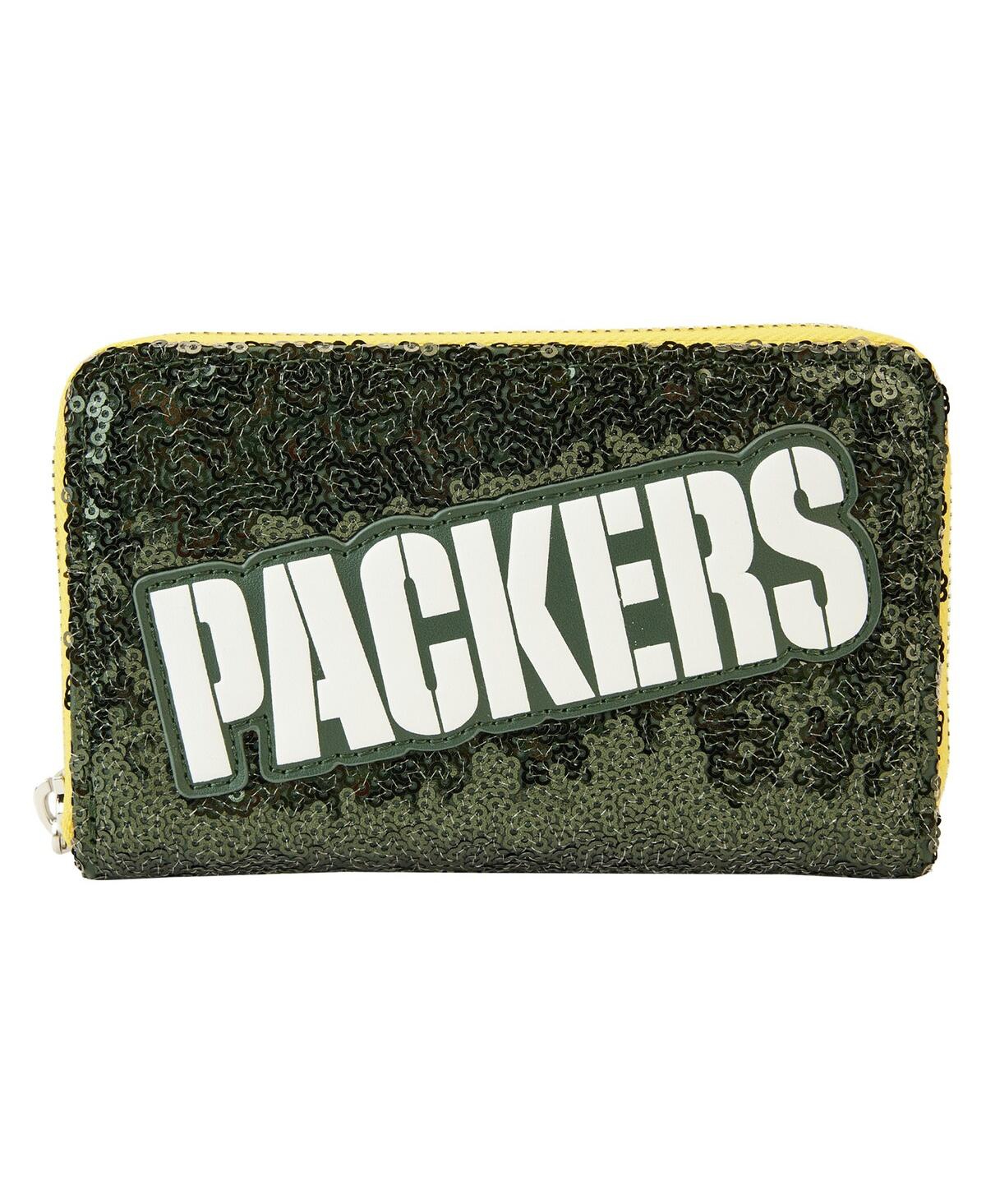 Loungefly Women's  Green Bay Packers Sequin Zip-around Wallet In Olive
