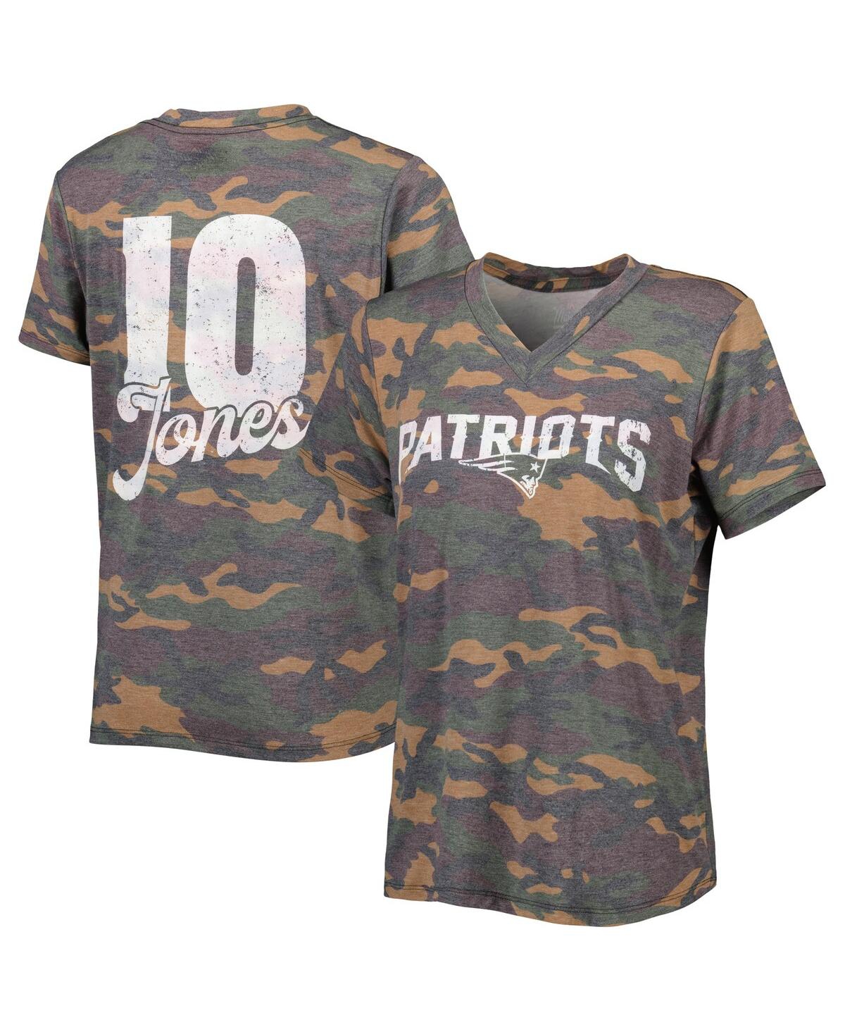 Shop Majestic Women's  Threads Mac Jones Camo Distressed New England Patriots Name And Number V-neck T-shi