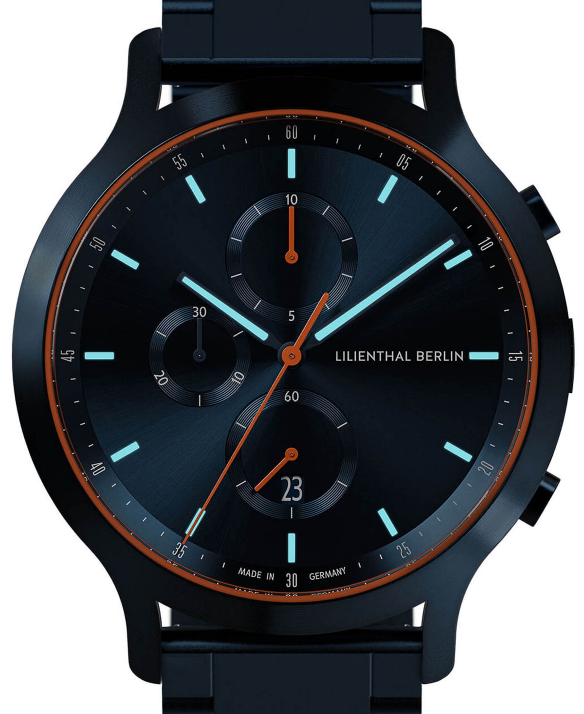 Shop Lilienthal Berlin Men's Blue Orange Chronograph Blue Stainless Steel Link Watch 42mm