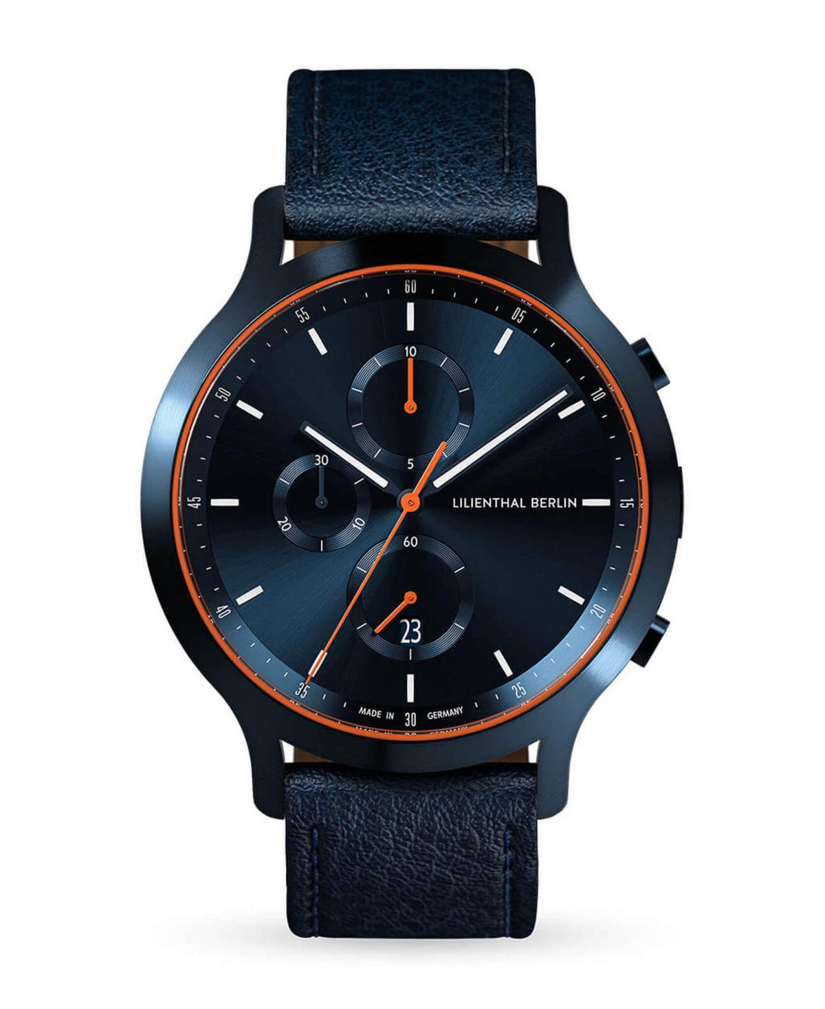 Lilienthal Berlin Men's Blue Orange Chronograph Blue Leather Watch 42mm