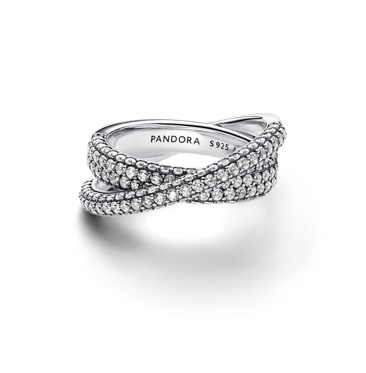 Pandora Timeless Sterling Silver Pave Crossover Dual Band Ring In Clear
