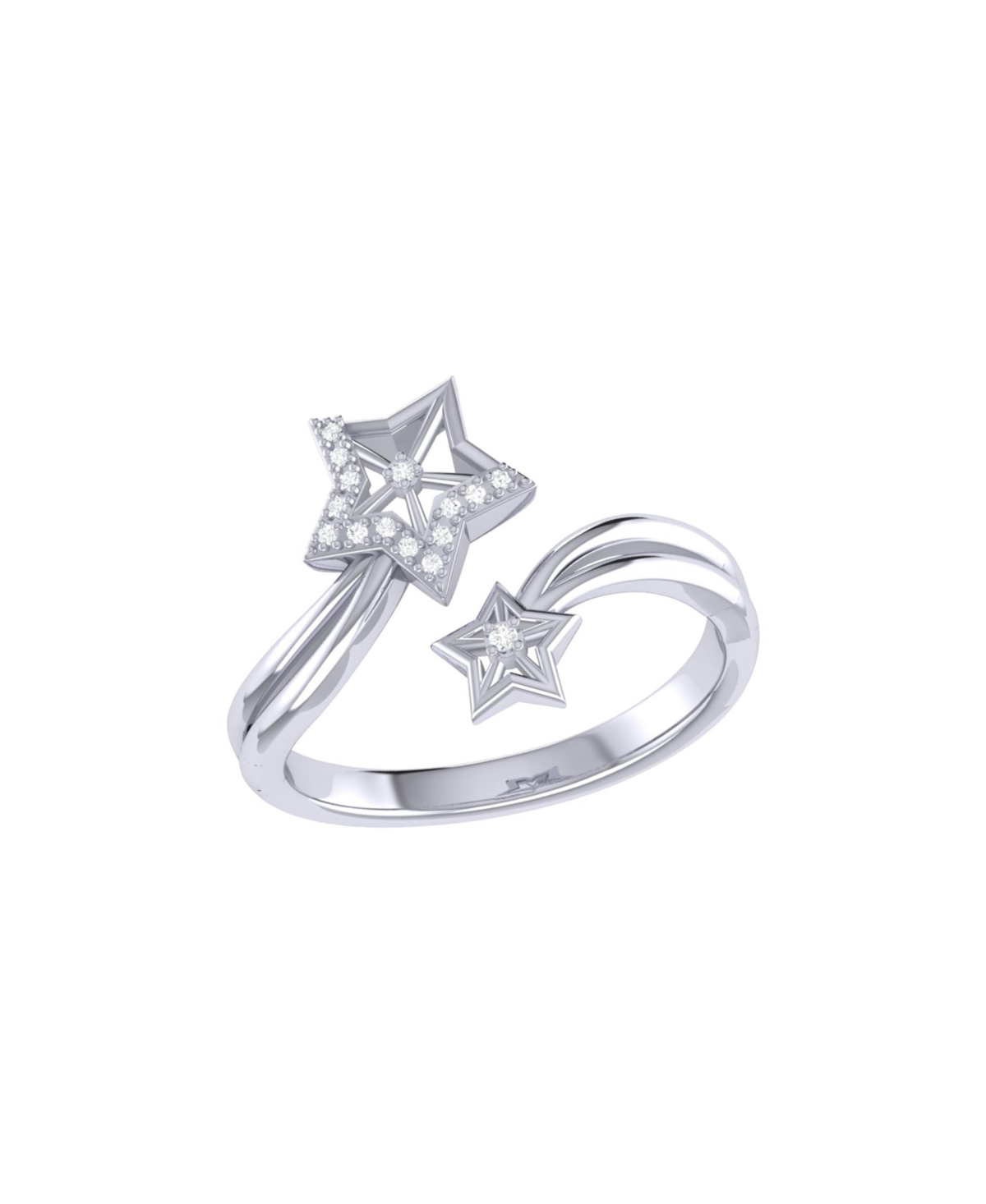 Gleaming Star Duo Design Sterling Silver Diamond Women Ring - White