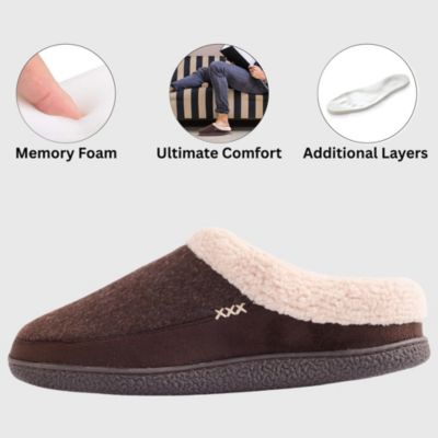 Mens Memory Foam Clog Slippers Fleece Fuzzy Slip On House Shoes