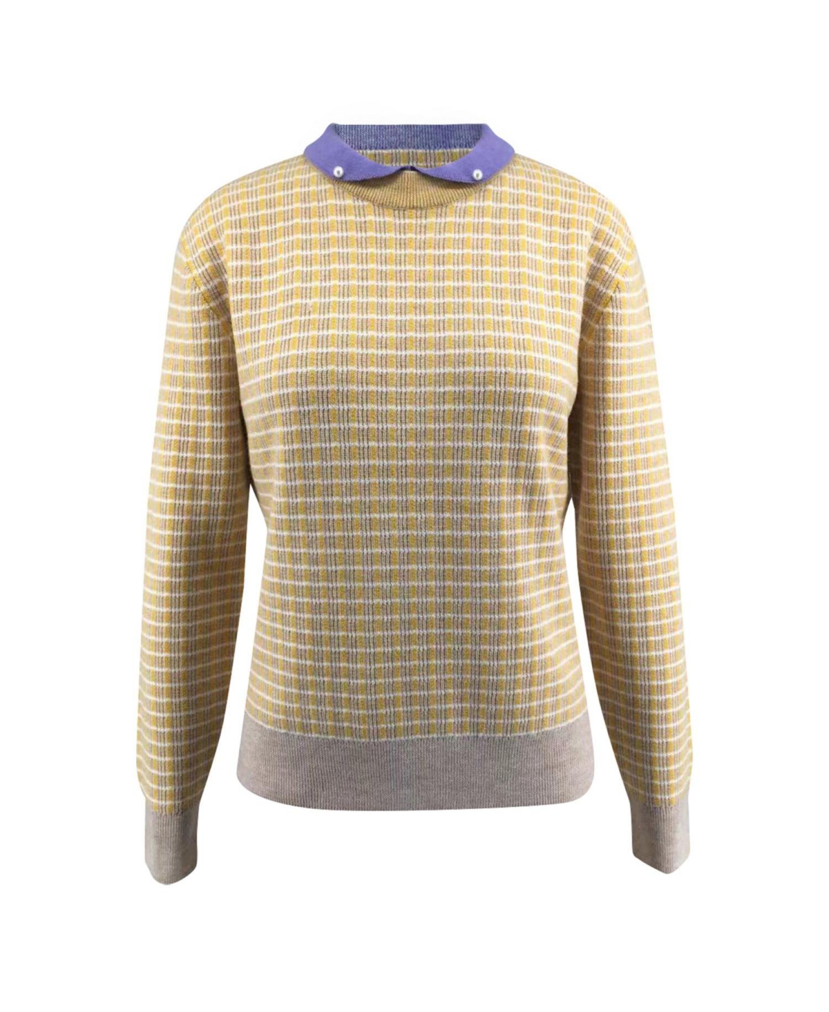 Bellemere Women's Merino Tweed Pullover With Pearl Polo Collar Sweater - Yellow