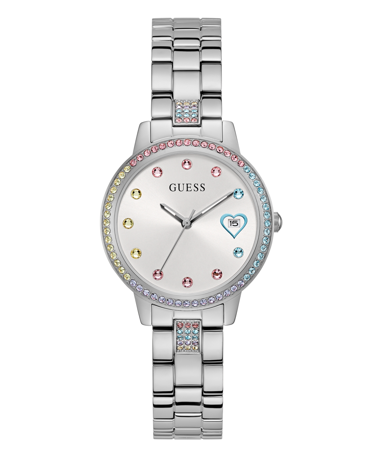 Guess Women's Date Silver-tone Stainless Steel Watch 34mm